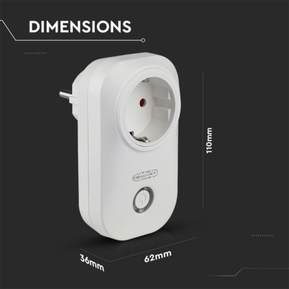 V-TAC Presa con Spina a Schuko WiFi 10A 2P + Schuko con Interruttore Compatibile con Google Home e Amazon Alexa Tramite App V-Tac Smart