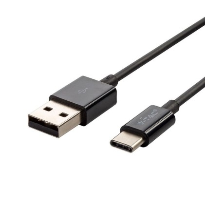 V-TAC Cavo da USB Tipo-C a USB-A 1m Ricarica 1A Silver Series Colore Nero