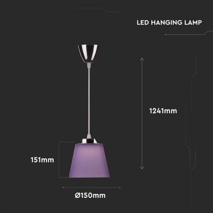 V-TAC Lampadario LED a Campana in Plastica da 5W Colore Viola con Attacco in Metallo Cromato