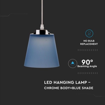V-TAC Lampadario LED a Campana in Plastica da 5W Colore Blu con Attacco in Metallo Cromato