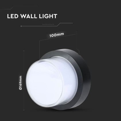 V-TAC Lampada LED da Muro Rotonda 12W Colore Nero 3000K IP65