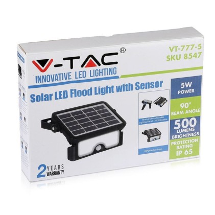 V-TAC Lampada LED Solare da Muro a Batteria 5W 30LED con Sensore di Movimento e Crepuscolare a Basi Inclinabili 4000K IP65