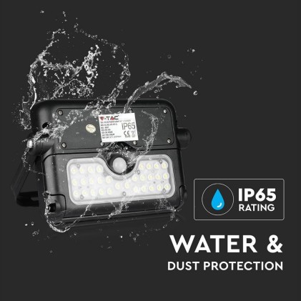 V-TAC Lampada LED Solare da Muro a Batteria 5W 30LED con Sensore di Movimento e Crepuscolare a Basi Inclinabili 4000K IP65