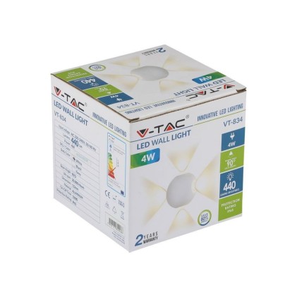 V-TAC Lampada LED da Muro Sferica 4 LED COB 4W Colore Bianco 3000K IP65