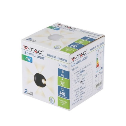 V-TAC Lampada LED da Muro Sferica 4 LED COB 4W Colore Nero 4000K IP65