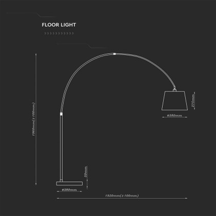 V-TAC Piantana LED Ricurva con Portalampada E27 (Max 60W) Colore Bianco h: 196cm