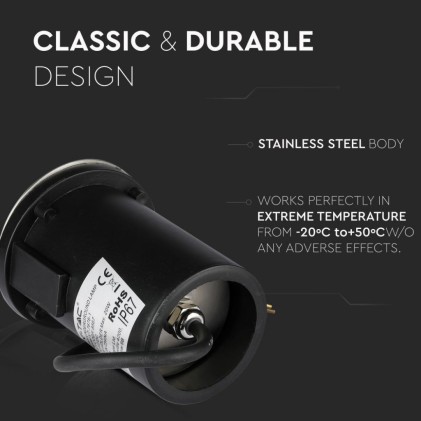 V-TAC Portalampada da Interramento Calpestabile Rotondo MR16 (Max 20W) Colore Nero e Acciaio con 1 Fascio di Luce IP65