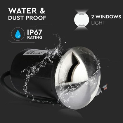 V-TAC Portalampada da Interramento Calpestabile Rotondo MR16 (Max 20W) Colore Nero e Acciaio con 2 Fasci di Luce IP65