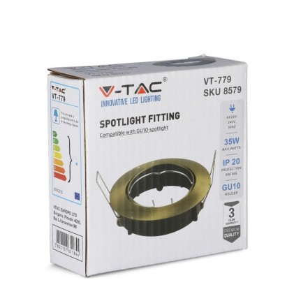 V-TAC Portafaretto LED da Incasso Rotondo GU10 e GU5.3 (MR16) Colore Oro Satinato Orientabile