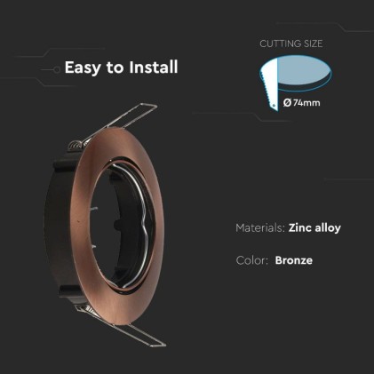 V-TAC Portafaretto LED da Incasso Rotondo GU10 e GU5.3 (MR16) Colore Bronzo Satinato Orientabile