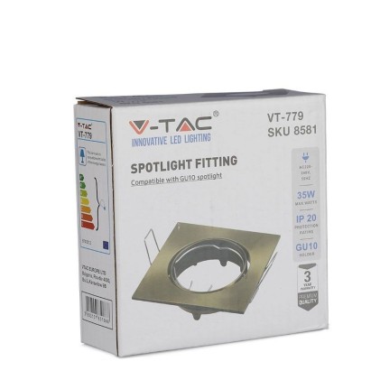 V-TAC Portafaretto LED da Incasso Quadrato GU10 e GU5.3 (MR16) Colore Oro Orientabile