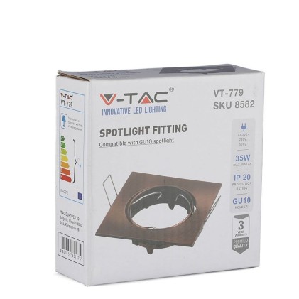 V-TAC Portafaretto LED da Incasso Quadrato GU10 e GU5.3 (MR16) Colore Bronzo Orientabile