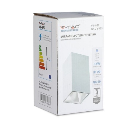 V-TAC Portafaretto LED Montaggio a Plafone Quadrato GU10 Corpo Bianco Riflettore Bianco