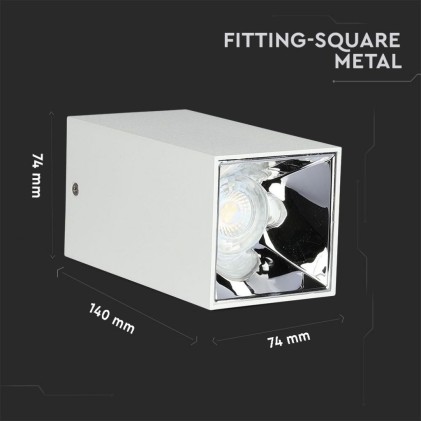 V-TAC Portafaretto LED Montaggio a Plafone Quadrato GU10 Corpo Bianco Riflettore Cromato