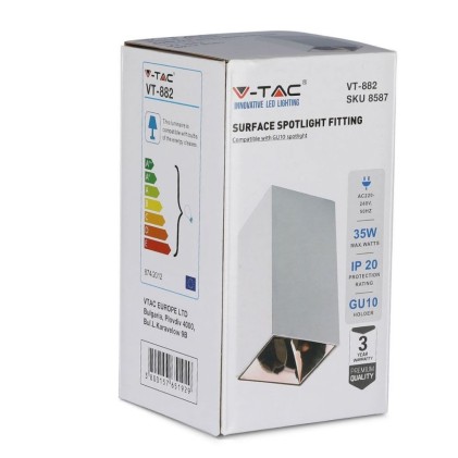 V-TAC Portafaretto LED Montaggio a Plafone Quadrato GU10 Corpo Bianco Riflettore Oro Rosa