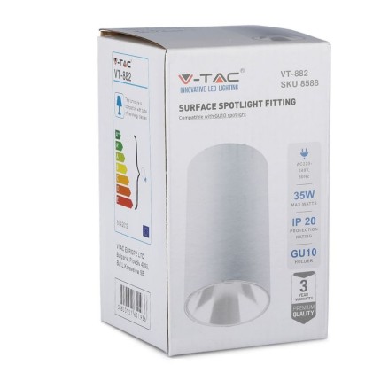V-TAC Portafaretto LED Montaggio a Plafone Rotondo GU10 Corpo Bianco Riflettore Bianco
