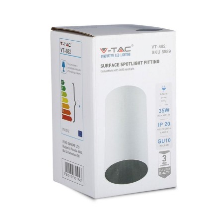V-TAC Portafaretto LED Montaggio a Plafone Rotondo GU10 Corpo Bianco Riflettore Nero