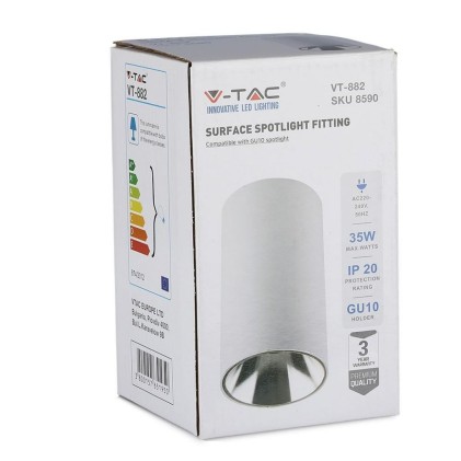 V-TAC Portafaretto LED Montaggio a Plafone Rotondo GU10 Corpo Bianco Riflettore Cromato