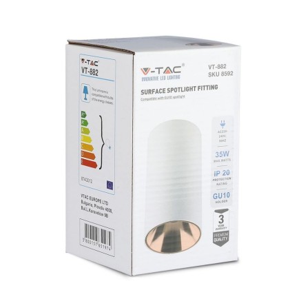V-TAC Portafaretto LED Montaggio a Plafone Rotondo GU10 Corpo Bianco Riflettore Oro Rosa