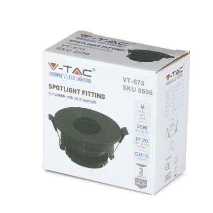 V-TAC Portafaretto LED da Incasso GU10 Rotondo Colore Nero con Interno Nero