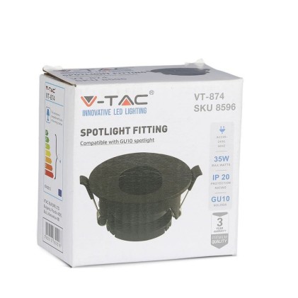 V-TAC Portafaretto LED da Incasso GU10 Rotondo Colore Nero con Interno Nero