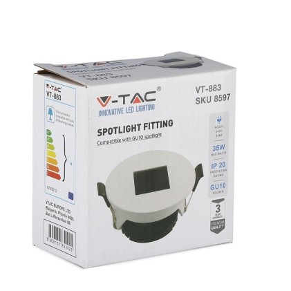 V-TAC Portafaretto LED da Incasso GU10 con Sezione Quadrata Colore Bianco con Interno Nero