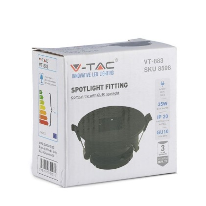 V-TAC Portafaretto LED da Incasso GU10 con Sezione Quadrata Colore Nero con Interno Nero