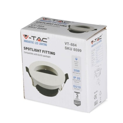 V-TAC Portafaretto LED da Incasso GU10 con Sezione a Mezza Luna Colore Bianco con Interno Nero