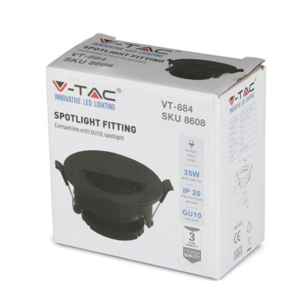 V-TAC Portafaretto LED da Incasso GU10 con Sezione a Mezza Luna Colore Nero con Interno Nero
