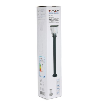 V-TAC Piantana LED da Giardino con Portalampada E27 (max 40W) in Acciaio Inossidabile h: 800mm Colore Nero IP44