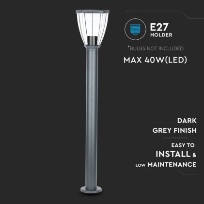 V-TAC Piantana LED da Giardino con Portalampada E27 (max 40W) in Acciaio Inossidabile h: 800mm Colore Nero IP44