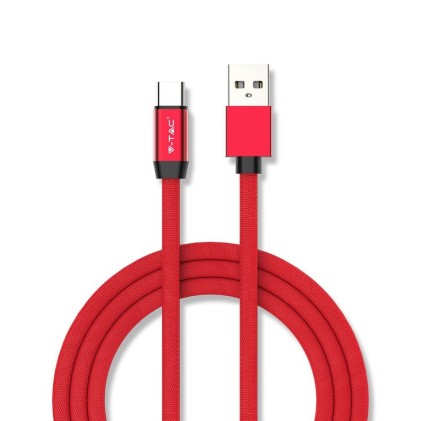 V-TAC Cavo da USB Tipo-C a USB-A 1m Ricarica Rapida 2.4A Ruby Series Cavo Antigroviglio in Corda Colore Rosso