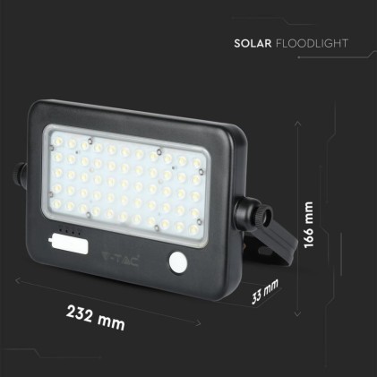 V-TAC Faro LED con Pannello Solare 10W con Sensore PIR e USB Colore Nero 4000K IP65
