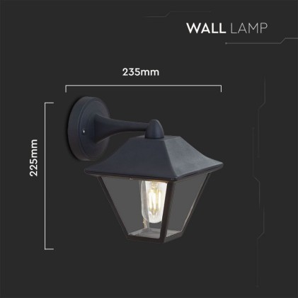 V-TAC Lampada LED da Muro a Lanterna in Vetro con Portalampada E27 Colore Nero Opaco IP44