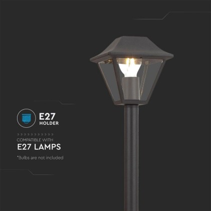 V-TAC Lampione LED con Portalampada a Lanterna in Vetro E27 Colore Nero Opaco h: 95cm IP44