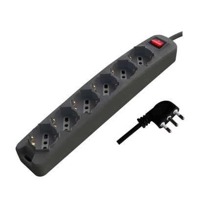 V-TAC Multipresa con 6 Prese 10/16A 2P+T Bipasso/Schuko 45&deg; e Interruttore Generale Luminoso e Cavo 1,5m Spina 16A 2P+T Colore Nero