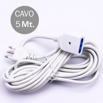 V-TAC Prolunga di Corrente 5m con Spina Bipasso 2P+T 16A e Presa Bipasso 2P+T 10/16A Colore Bianco