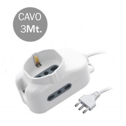 V-TAC Multipresa con Cavo da 1,3m 2 Prese Laterali 10/16A 2P+T Bipasso una Frontale 10/16A 2P+T Bipasso + Schuko Spina 16A 2P+T
