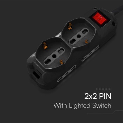 V-TAC Multipresa con Cavo 1,5m 4 Prese Laterali 10/16A 2P+T Bipasso 2 Frontali 10/16A 2P+T Bipasso Schuko con Interruttore Spina 16A 2P+T Colore Nero