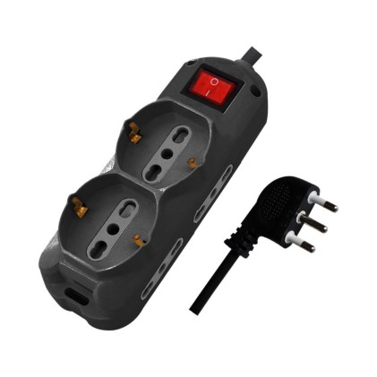 V-TAC Multipresa con Cavo 1,5m 4 Prese Laterali 10/16A 2P+T Bipasso 2 Frontali 10/16A 2P+T Bipasso Schuko con Interruttore Spina 16A 2P+T Colore Nero