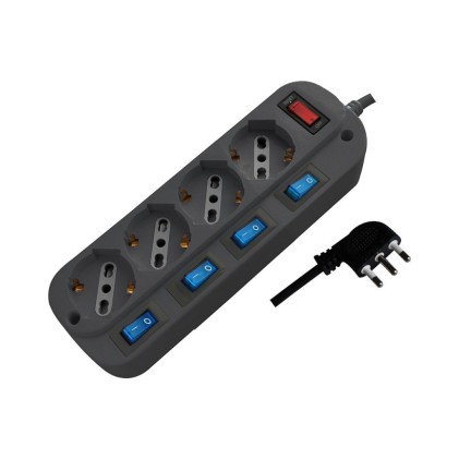 V-TAC Multipresa con 4 Prese 10/16A 2P+T Bipasso/Schuko 45° e 4 Interruttori Indipendenti e Protezione Sovraccarico 3500W e Cavo 1,5m Spina 16A 2P+T Colore Nero