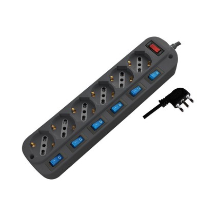 V-TAC Multipresa con 6 Prese 10/16A 2P+T Bipasso/Schuko 45° e 6 Interruttori Indipendenti e Protezione Sovraccarico 3500W e Cavo 1,5m Spina 16A 2P+T Colore Nero