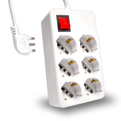 V-TAC Multipresa con Cavo 1,5m 6 Prese 10/16A 2P+T Bipasso + Schuko con Interruttore Luminoso Spina 16A 2P+T Colore Bianco