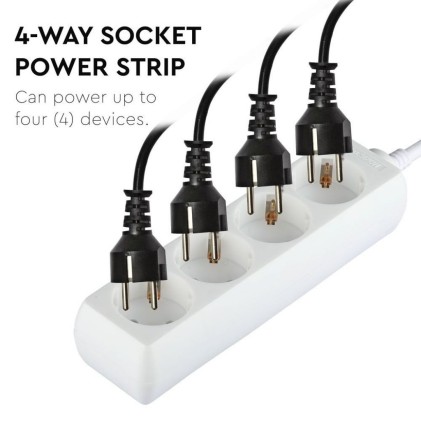 V-TAC Multipresa con Cavo 3m 4 Prese 10A 2P + Schuko e Spina Schuko Colore Bianco