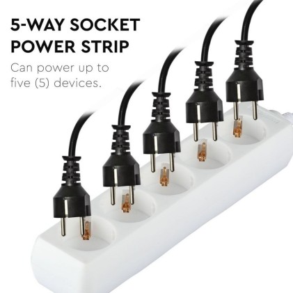 V-TAC Multipresa con Cavo 1,5m 5 Prese 10A 2P + Schuko e Spina Schuko Colore Bianco