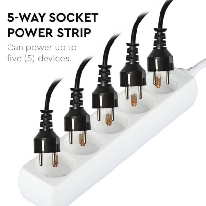 V-TAC Multipresa con Cavo 3m 5 Prese 10A 2P + Schuko e Spina Schuko Colore Bianco