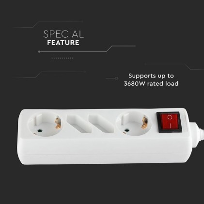 V-TAC Multipresa con Cavo 1,5m 4 Prese 2 10A 2P + Schuko 2 10A e Interruttore Luminoso Spina Schuko Colore Bianco