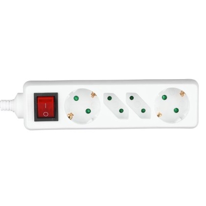 V-TAC Multipresa con Cavo 1,5m 4 Prese 2 10A 2P + Schuko 2 10A e Interruttore Luminoso Spina Schuko Colore Bianco