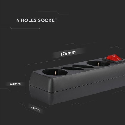 V-TAC Multipresa con Cavo 1,5m 4 Prese 2 10A 2P + Schuko 2 10A e Interruttore Luminoso Spina Schuko Colore Bianco