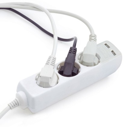 V-TAC Multipresa con Cavo 1,5m 3 Prese 10A 2P + Schuko 2 USB e Interruttore Luminoso Spina Schuko Colore Bianco